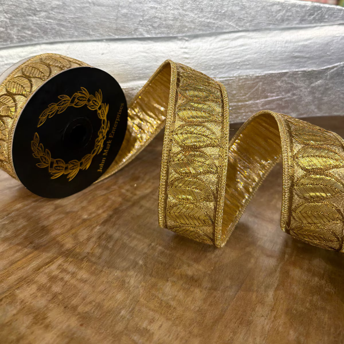 JME Metallic Dupioni Fused Gold Leaf Trim Ribbon