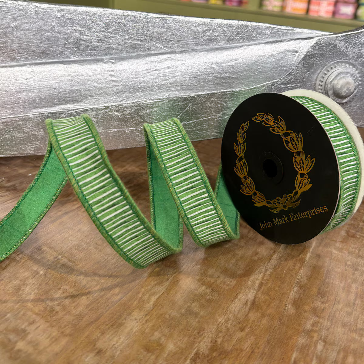 JME Mini Stripe Dupion Fused Green