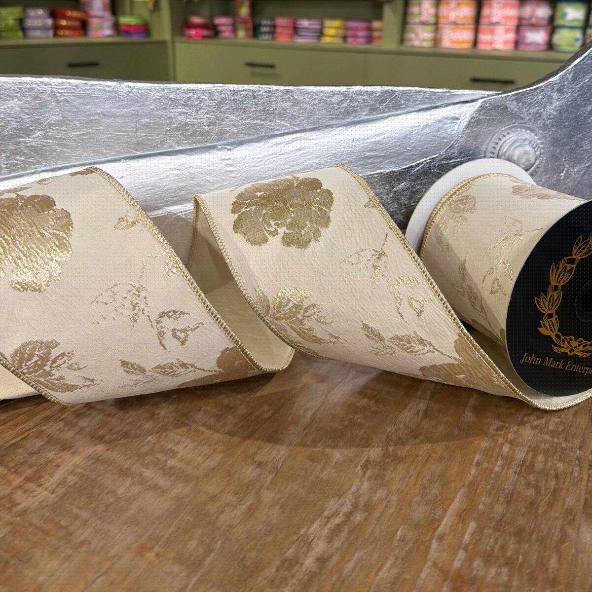 JME Metallic Jacquard Dupion Fused Gold Ribbon