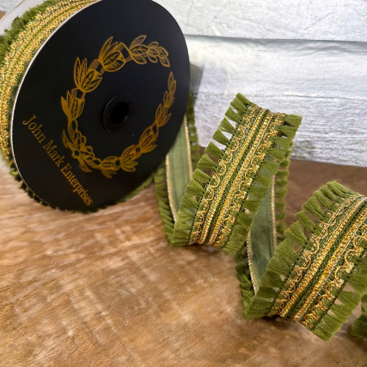 JME Double Tassel Fringe Dupion Ribbon- Green