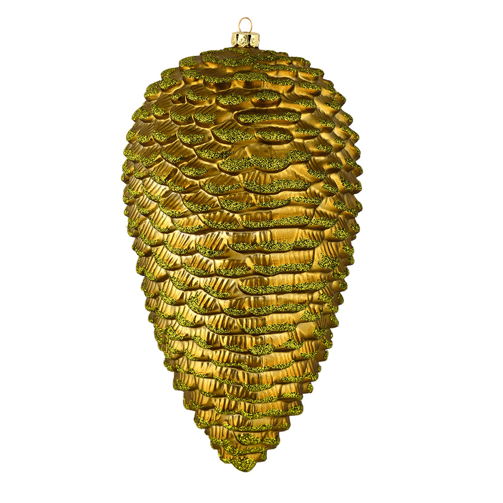 7" Olive Matte Glitter Pinecone Christmas Ornament