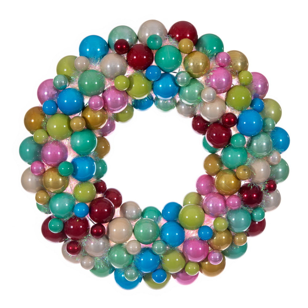 28" Multicolor Pearl Ball Wreath UV