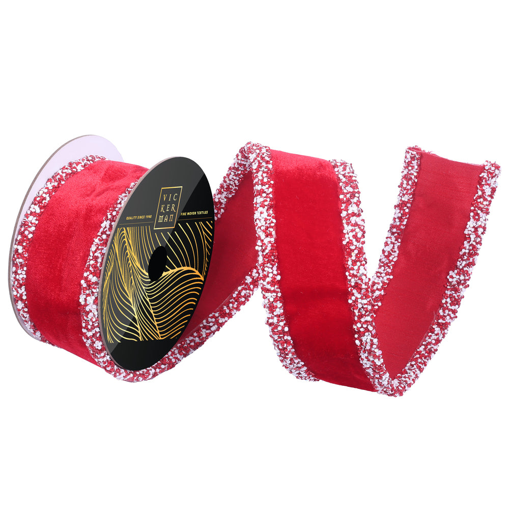 2.5" X 5yds Red Velvet Red/Whte Sequin Trim