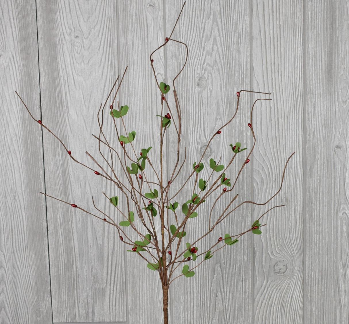 28" Berry Leaf Twig Spray- Green/Red