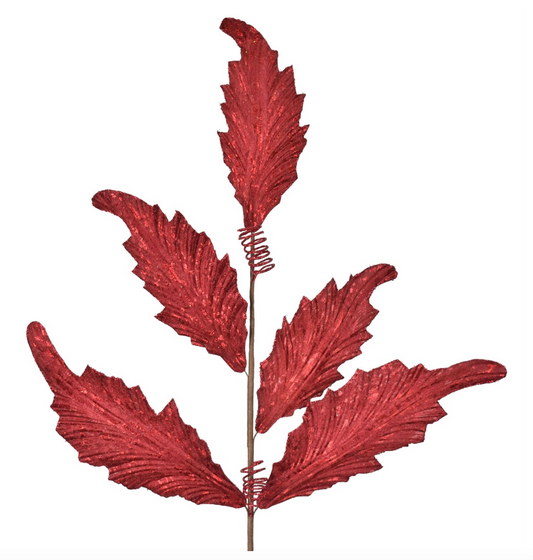 33" Acanthus Leaf Spray-Deep Red