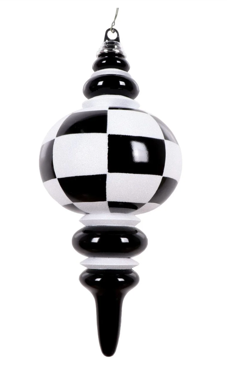 Checker Finial Ornament- Black/White