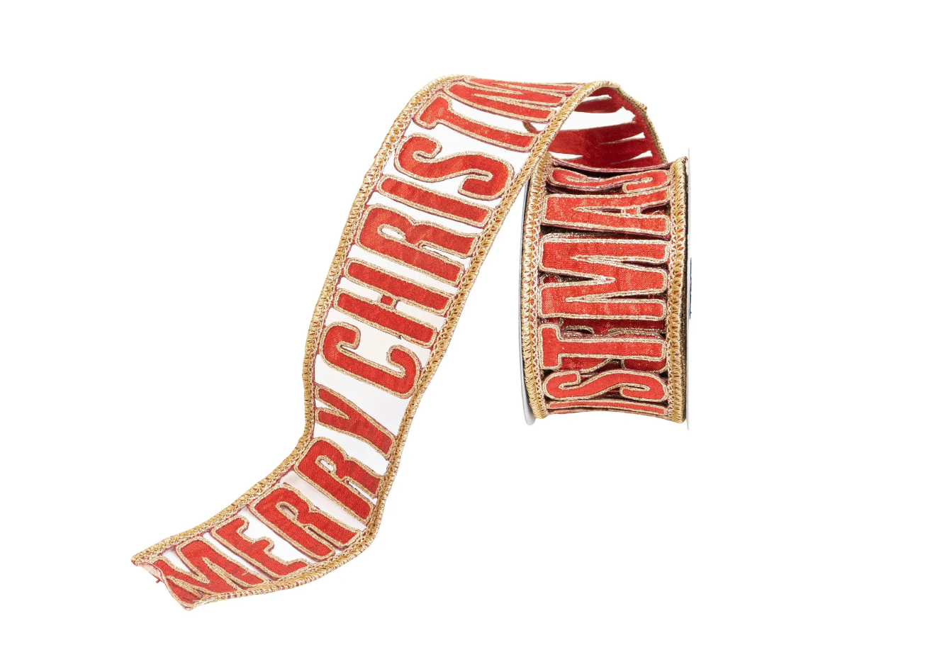 Merry Christmas Ribbon- Red/Gold