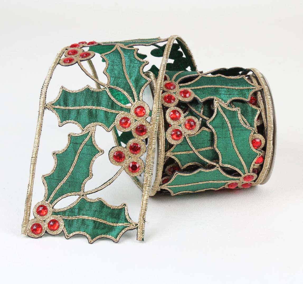 Holly Lace Ribbon- Emerald/Gold