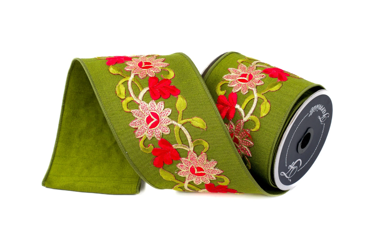 Christmas Garden Ribbon- Olive