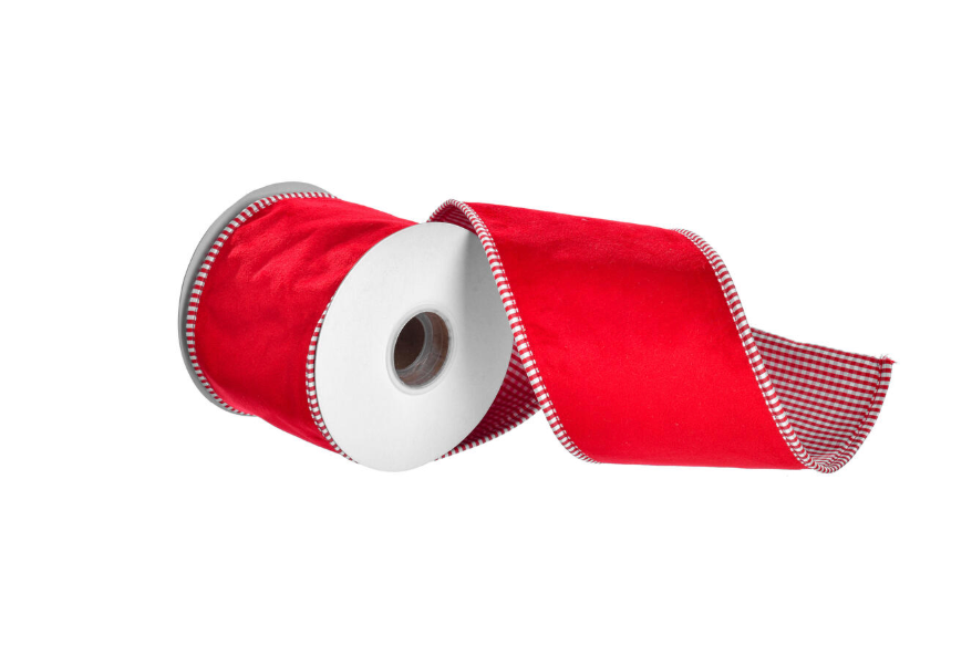 Red Velvet with Striped Taffeta Back and Piping Ribbon