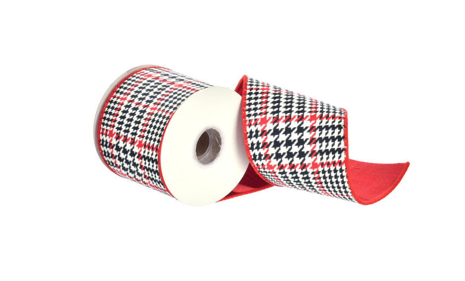 Red Houndstooth Plaid Ribbon