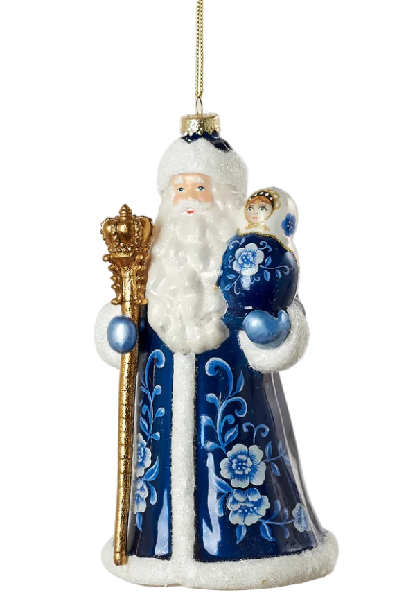 Blue & White Santa Ornament