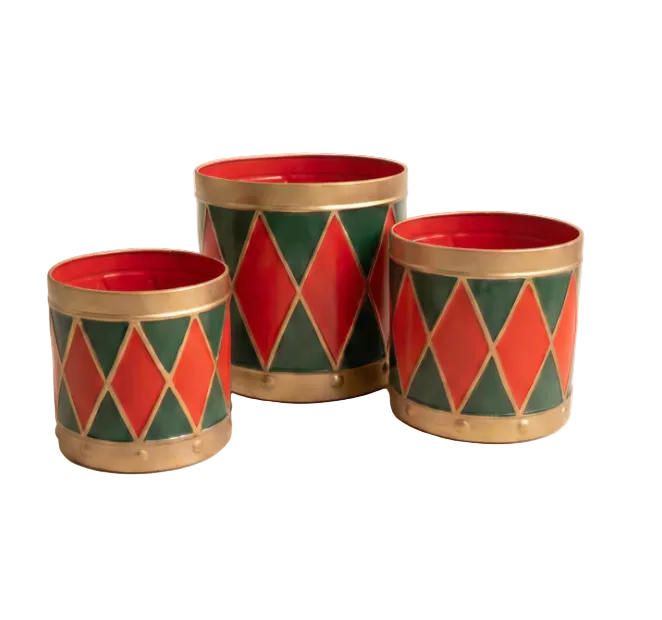 Painted Metal Drum Christmas Planters