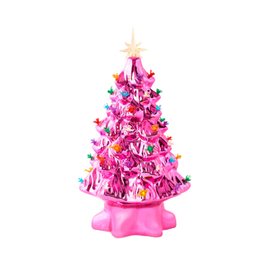 Vintage Lighted Pink Tree with Birds