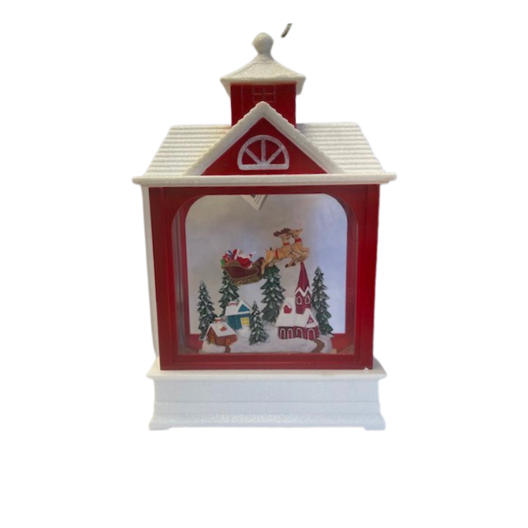 Santa & Reindeer Flying Over Town Water Lantern