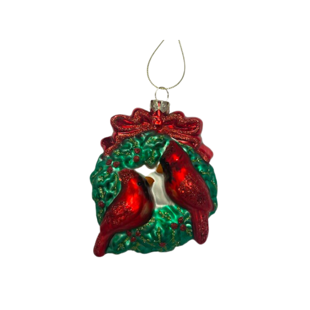 Cardinals on Wreath Ornament