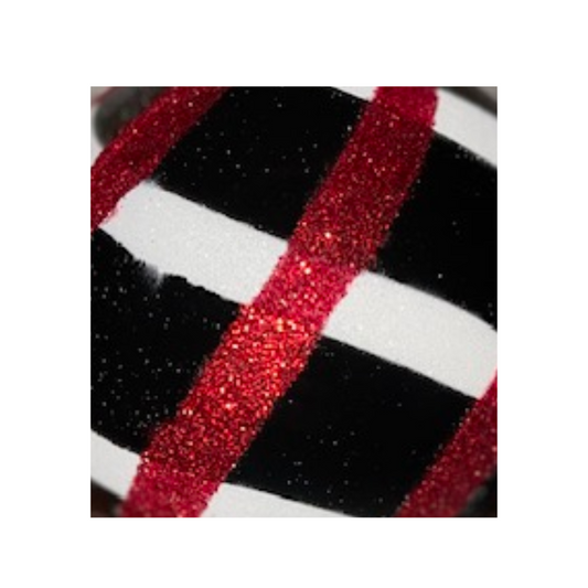 Crisscross Ball Ornament- Black with White/Red Glitter