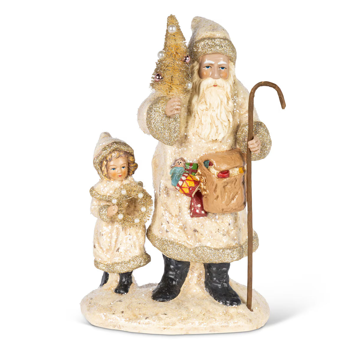 Paper Mache Santa with Tree and Child