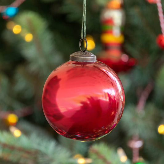 Antique Shiny Ruby Glass Ball Ornament- Medium