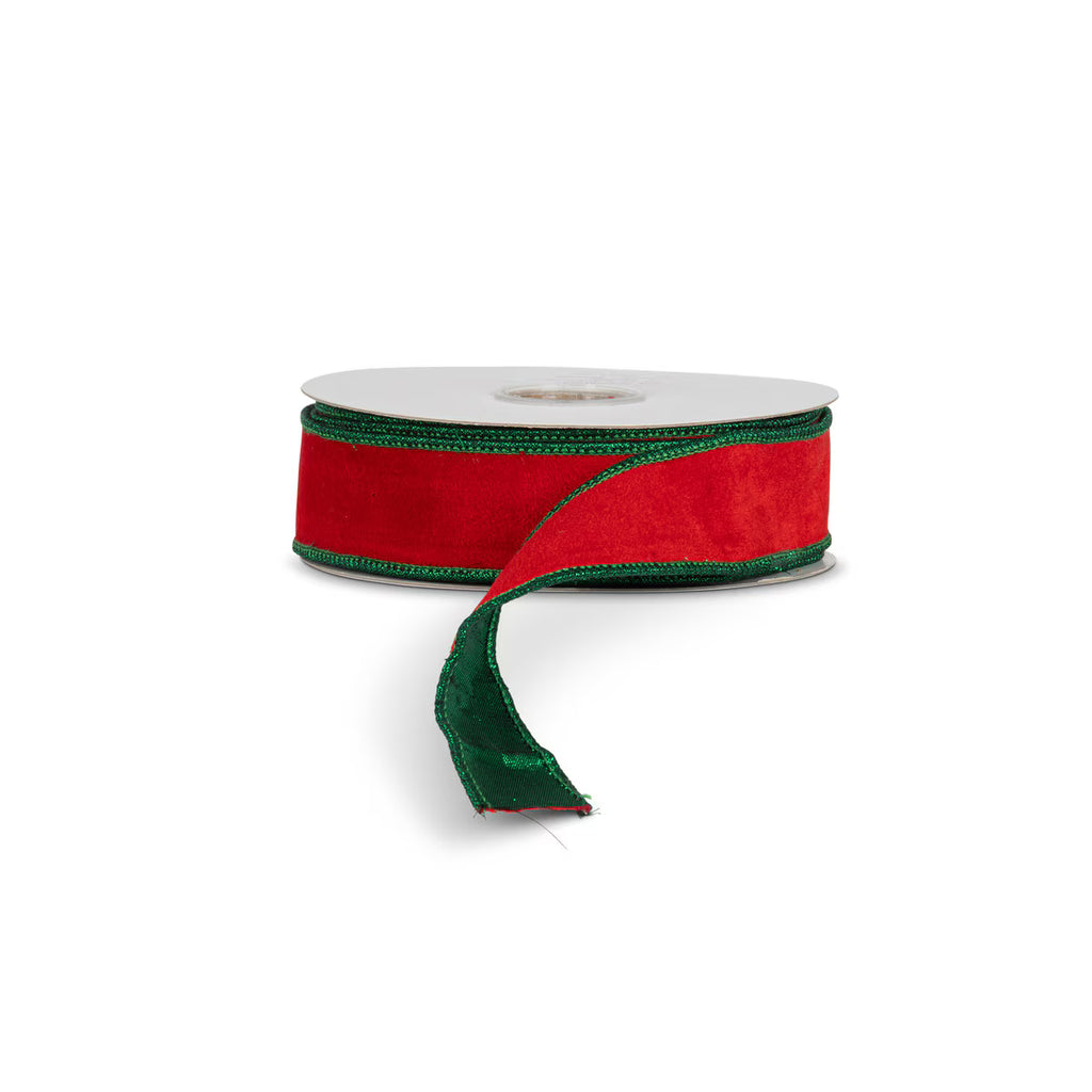 Red Velvet Ribbon with Green Metallic Back