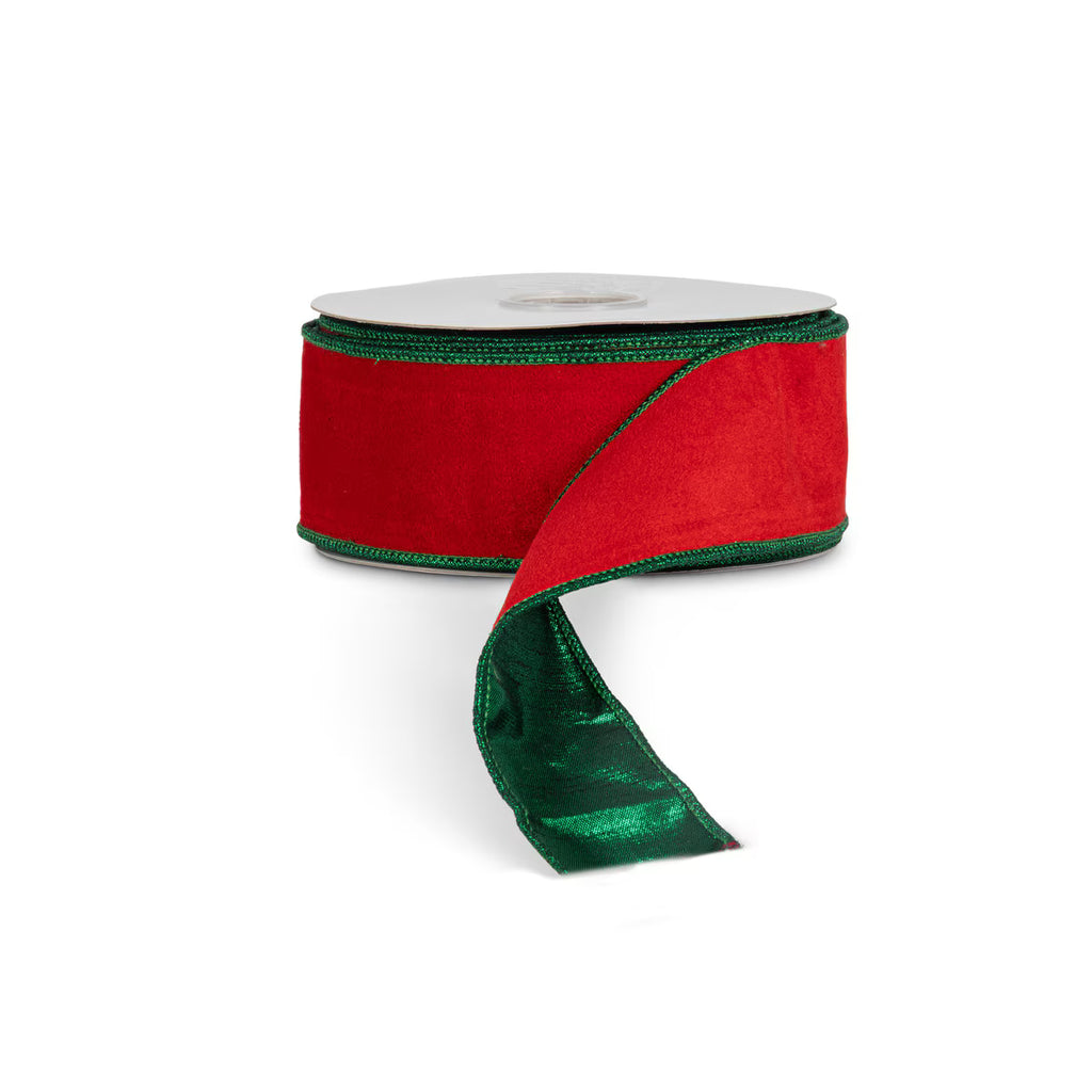Red Velvet Ribbon with Green Metallic Back