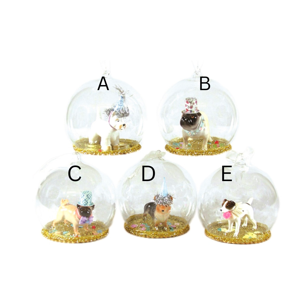 Dog Globe Ornament with Gold Base