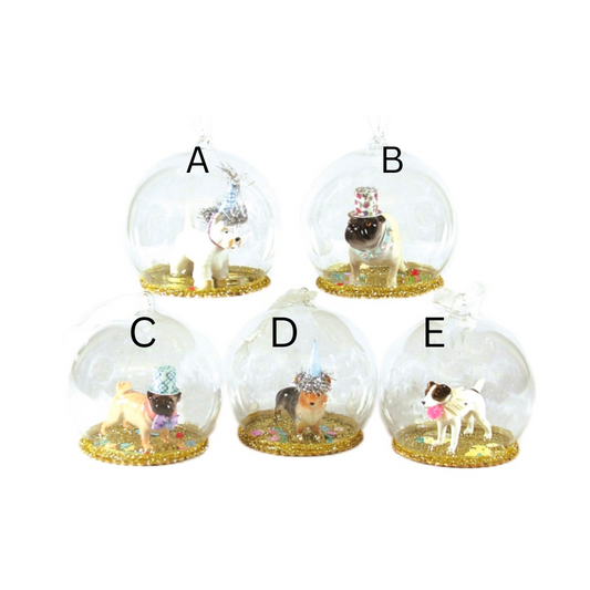 Dog Globe Ornament with Gold Base