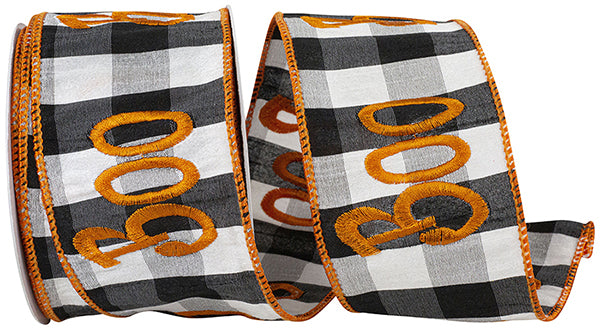 Boo Embroidery Dupioni Buffalo Check Ribbon