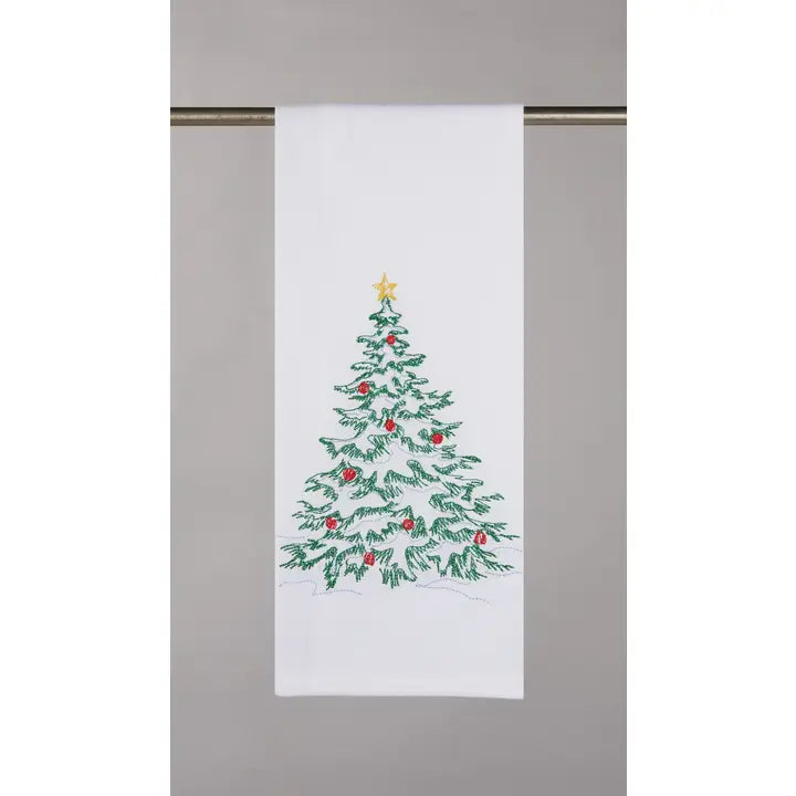 Snowy Tree Embroidered Kitchen Towel
