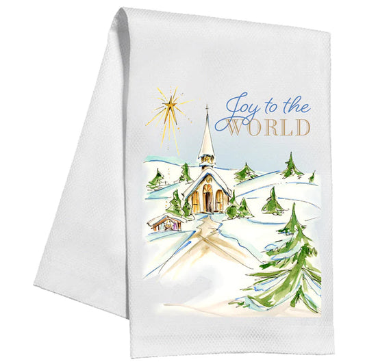 Joy to the World Blue Church Kitchen Towel