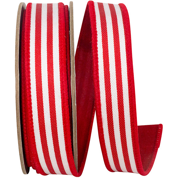Striped Twill Deluxe Dupioni Backed Ribbon- Red/White