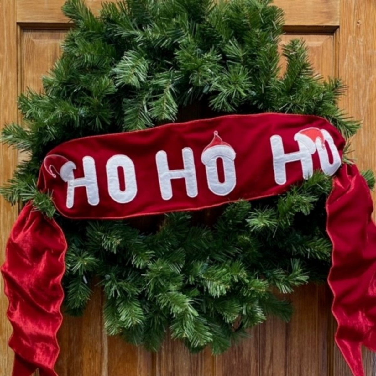 Velvet "Ho, Ho, Ho" Banner- Red - Mistletoe Market