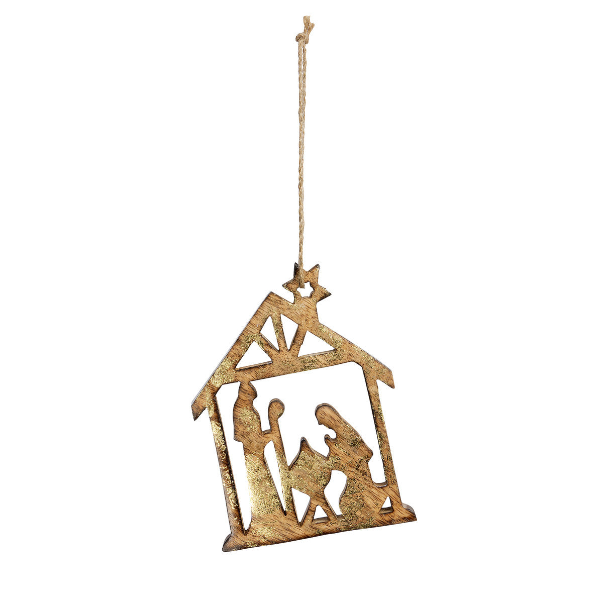 Wooden Carved Nativity Ornament Large