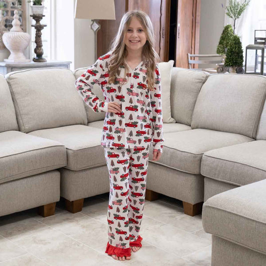 Girl's Home for the Holidays Ruffle Sleep Set