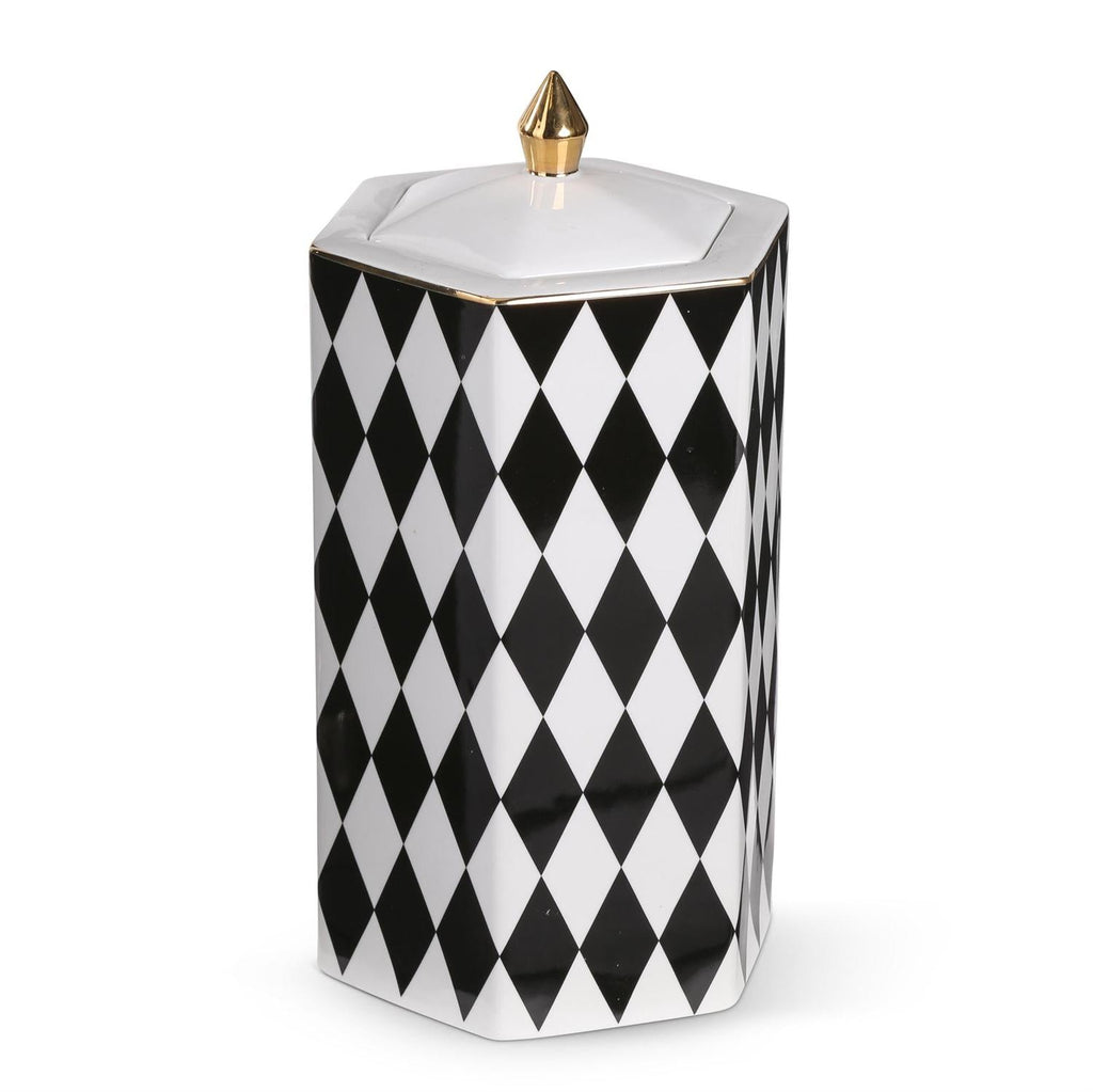 Black & White Harlequin Container with Lid