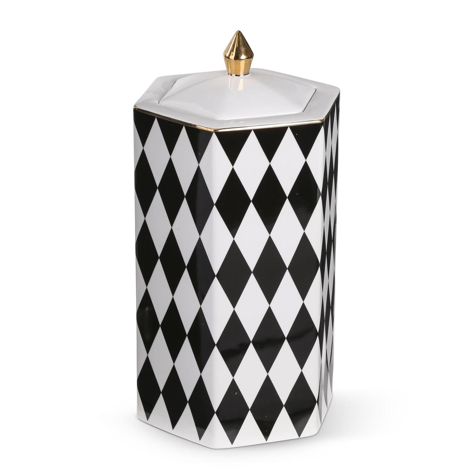 Black & White Harlequin Container with Lid