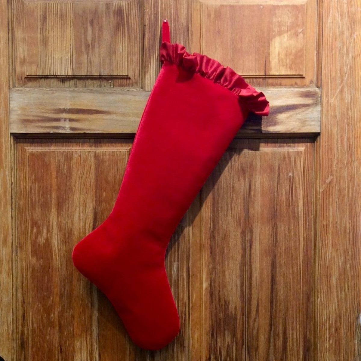 Velvet Stocking with Taffeta Ruffle- Hot Red