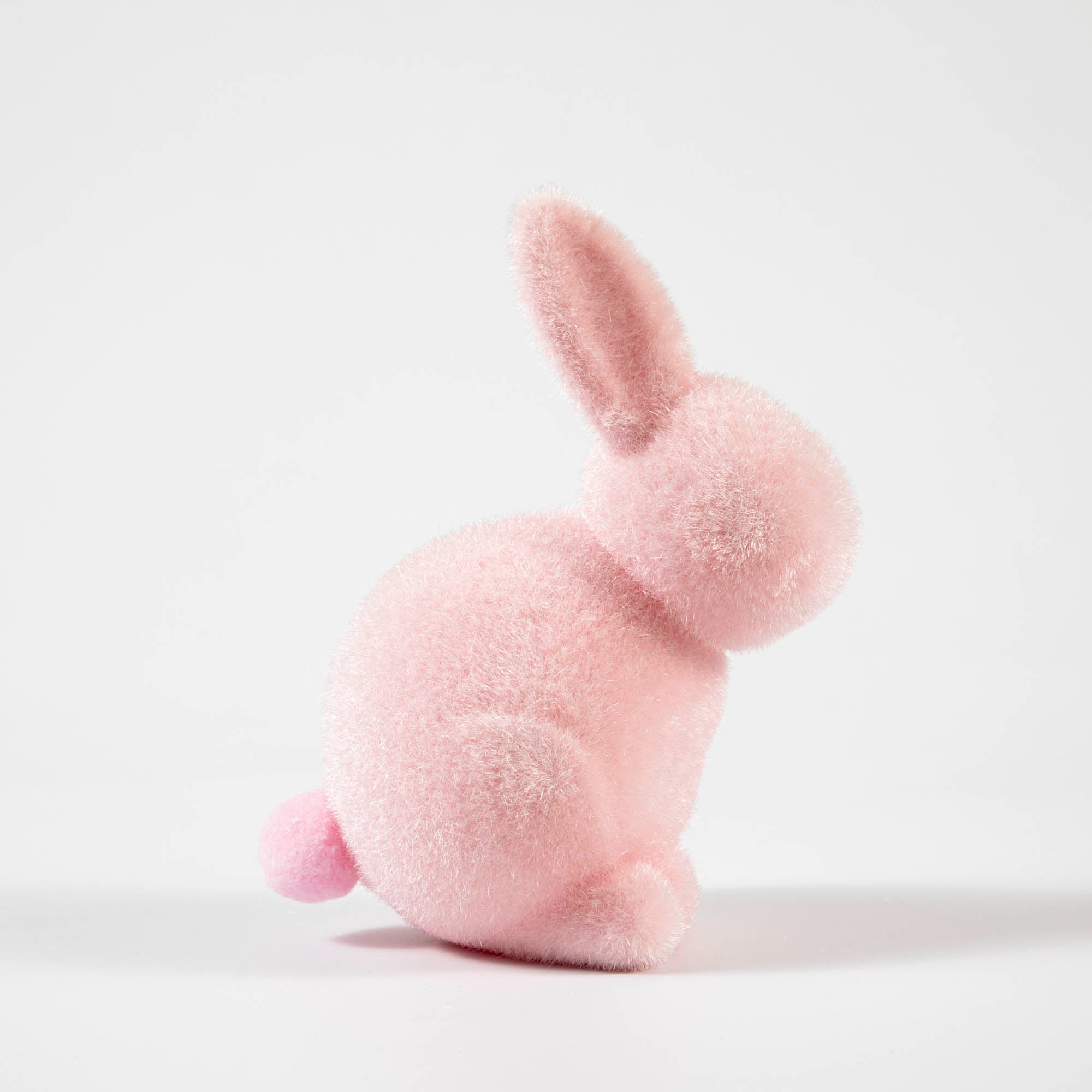 Flocked Pastel Seated Bunny with Pom Pom Tail, Multiple Colors