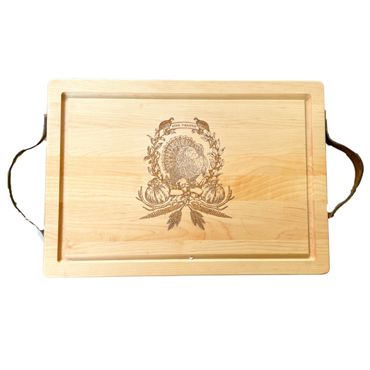 "Give Thanks" Maple Board with Leather Handles