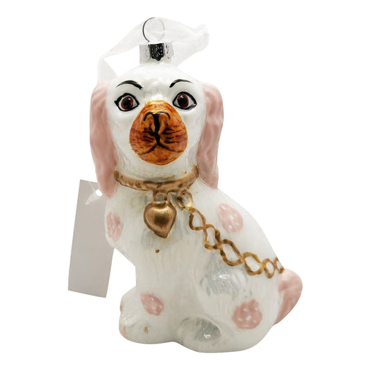 Pink and White Staffordshire Dog Ornament