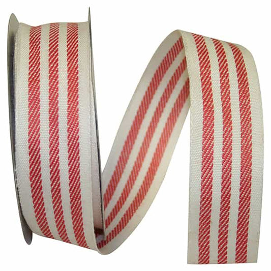 White/Red Linen Candystripe Ribbon