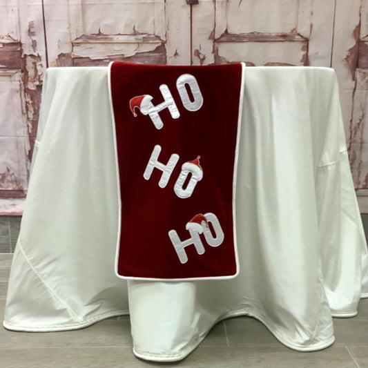 Velvet "Ho, Ho, Ho" Table Runner- Red