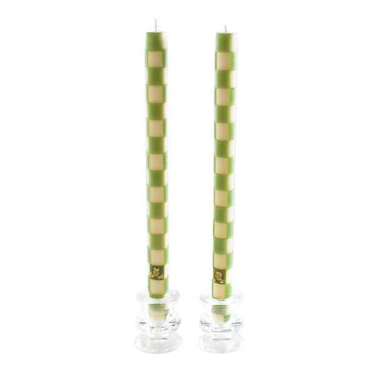 Check Dinner Candles - Green & Ivory