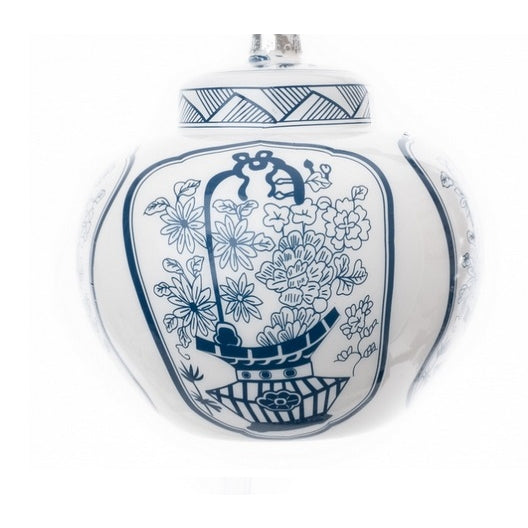 Blue and White Flat Top Jar Ornament