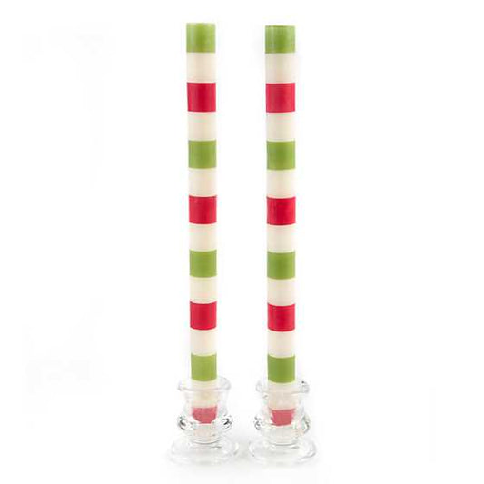Multi Bands Dinner Candles - Red & Green
