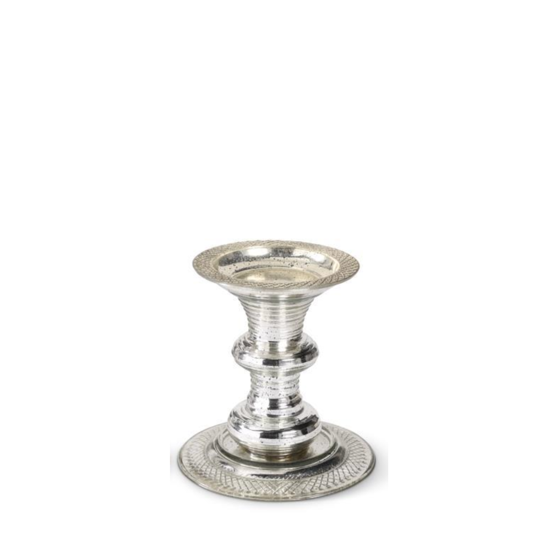 Embossed Silver Mercury Glass Candleholders