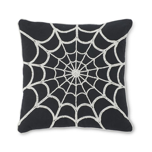 Black Pillow with White Beaded Spider