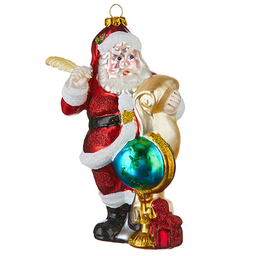 Santa with List & Globe Ornament