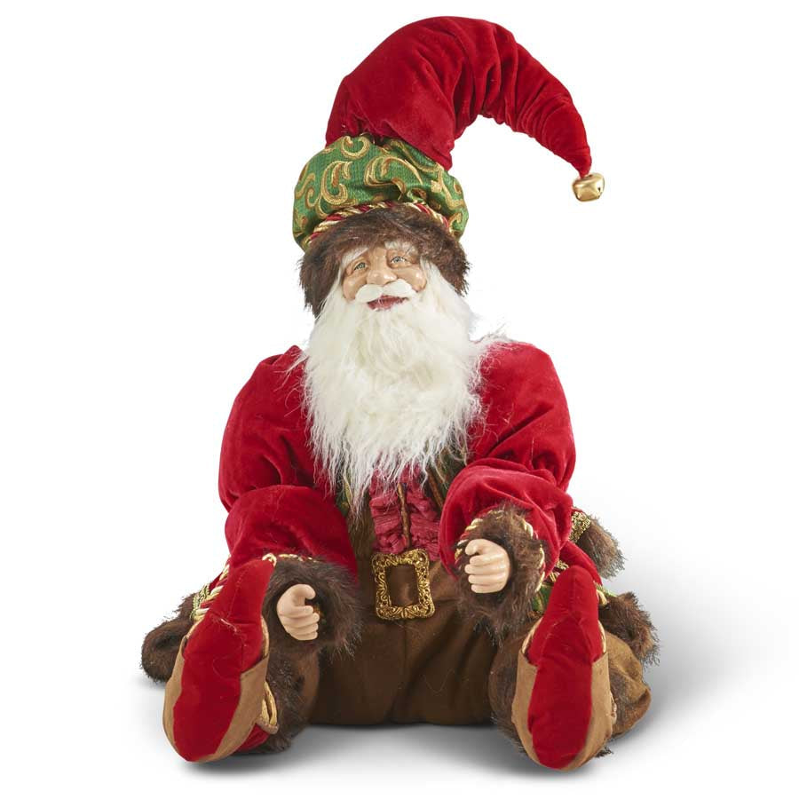 34 Inch Posable Santa w/Brown Faux Fur Trim