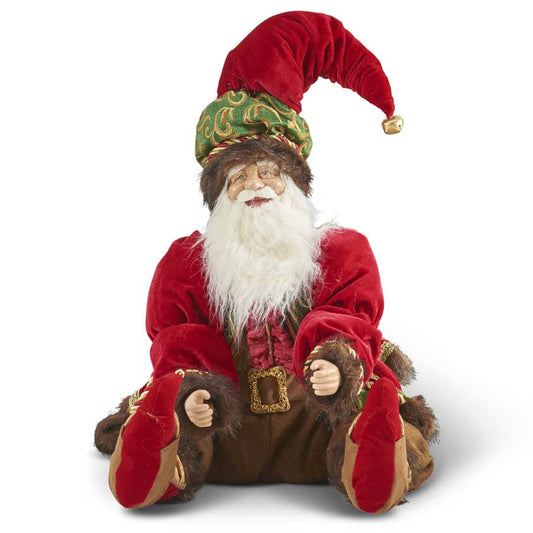 34 Inch Posable Santa w/Brown Faux Fur Trim